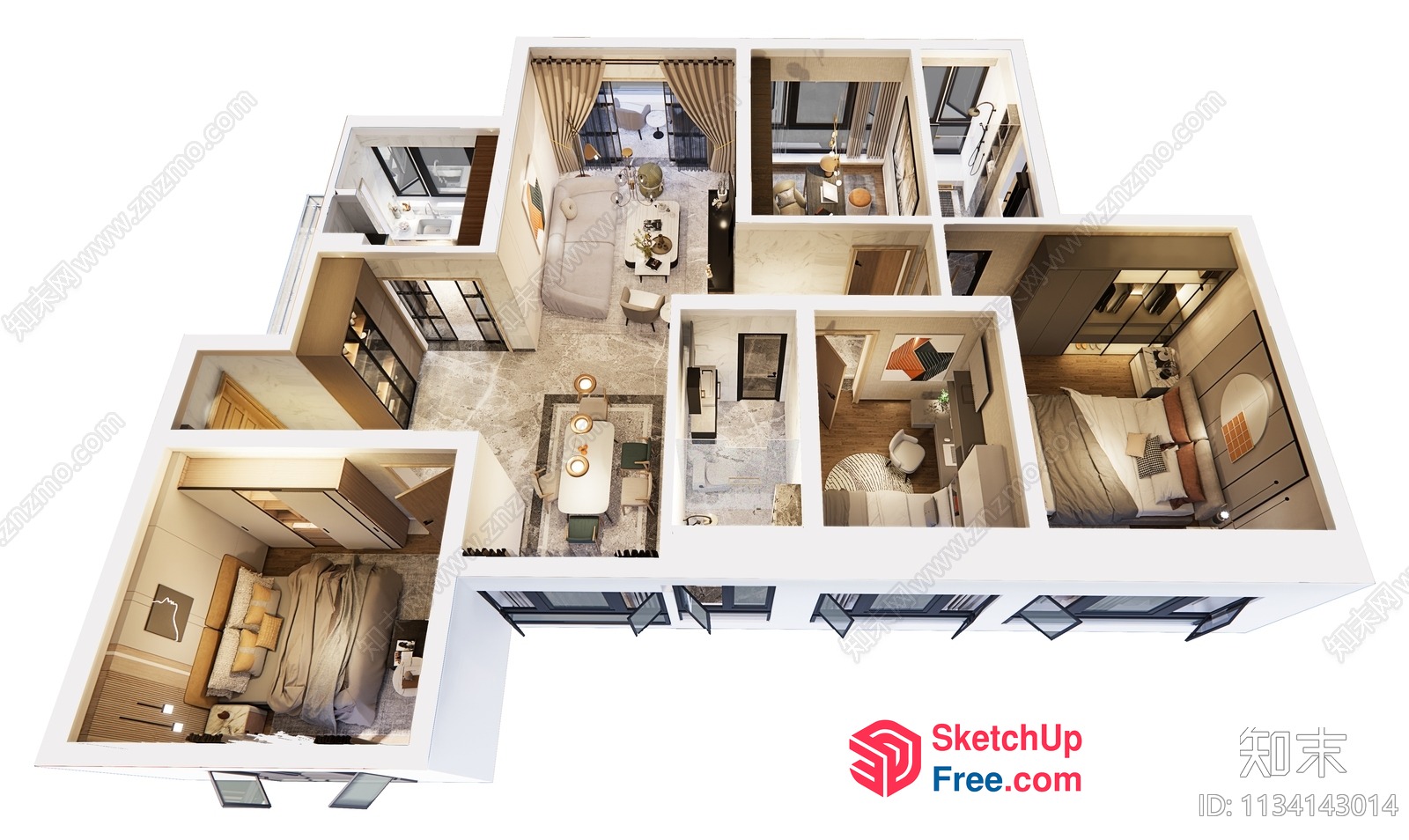 Modern Minimalist Apartment Floor Plan 3D SketchUp File
