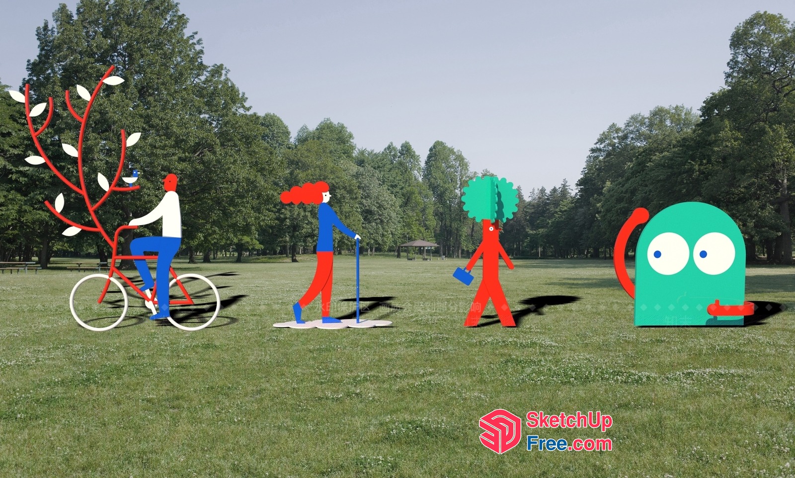 People Engaging In Outdoor Activities In A Park 3D SketchUp File