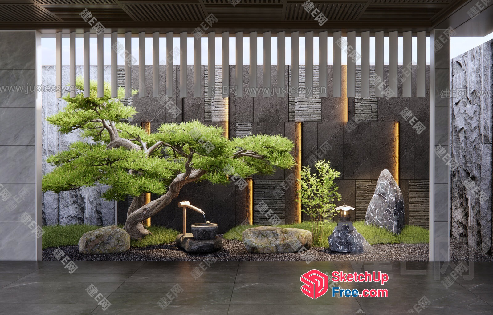 Japanese-Inspired Minimalist Modern Villa Exterior 3D SketchUp File