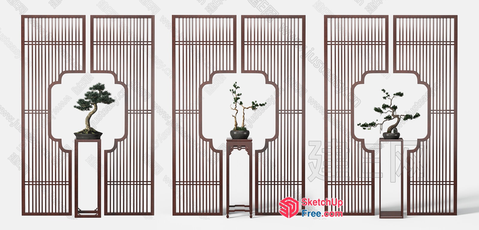 Elegant Japanese-Style Room Divider With Potted Plants 3D SketchUp File