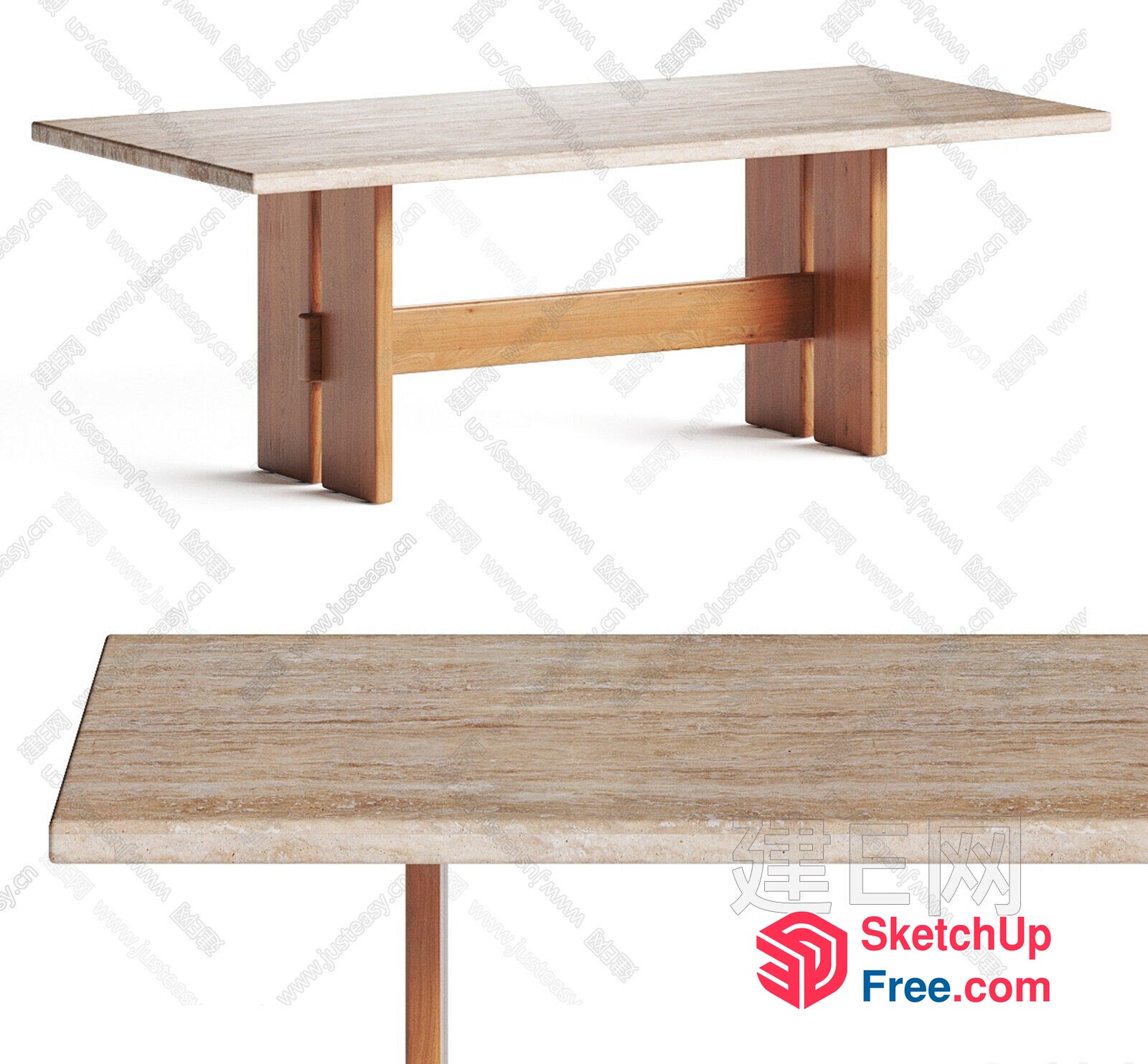 Marble Table With Wooden Legs 3D SketchUp File
