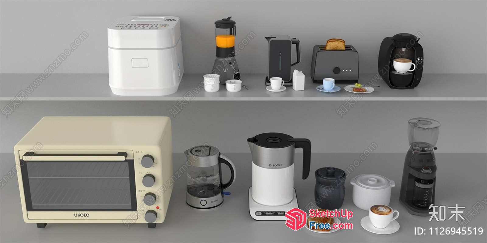 Modern Kitchen Appliances And Food Display 3D SketchUp File
