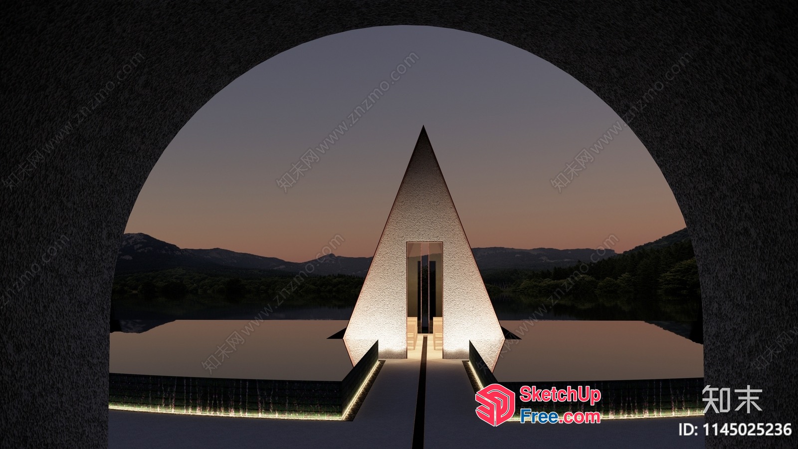 Modern Pyramid-Shaped Building With Water Features 3D SketchUp File