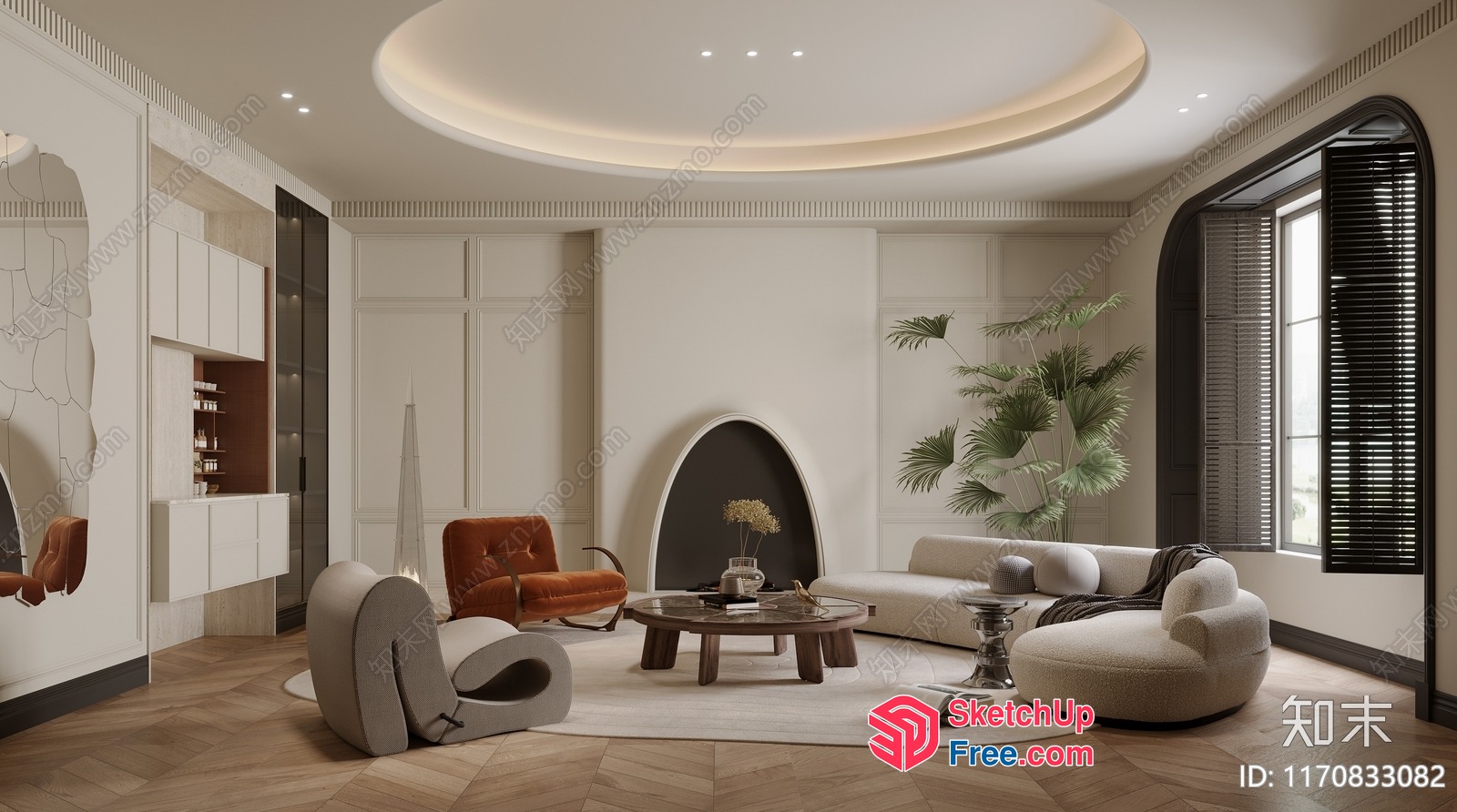 Elegant Modern Living Room With Curved Furniture And Natural Elements 3D SketchUp File