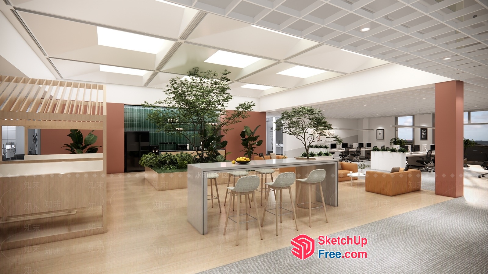 Modern Office Space With Natural Elements 3D SketchUp File
