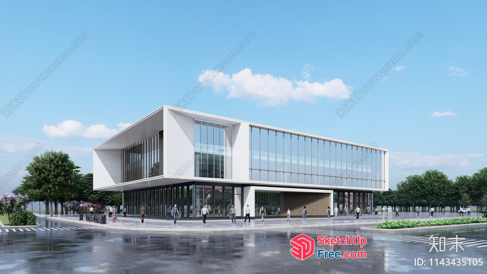 Contemporary Glass Curtain Wall Office Building 3D SketchUp File