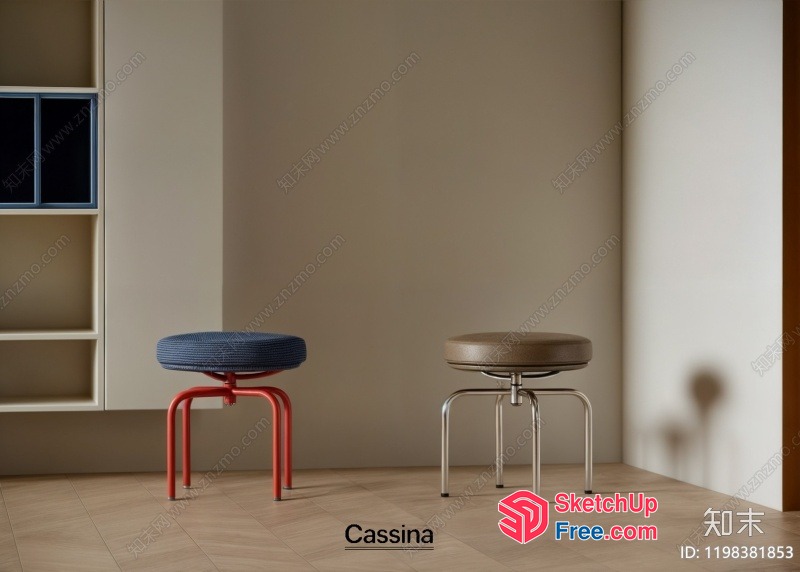 Two Stools In A Neutral Room 3D SketchUp File