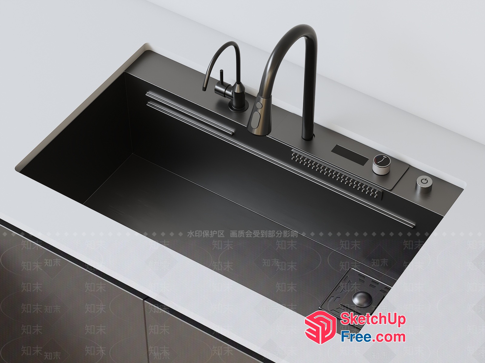 Sleek Modern Kitchen Sink With Faucet And Control Panel 3D SketchUp File