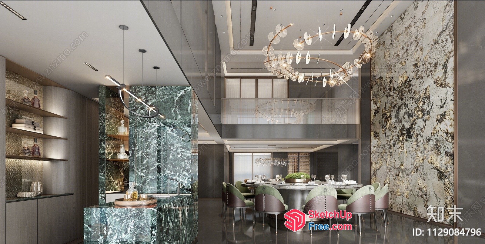 Modern Dining Room With Marble Accent 3D SketchUp File