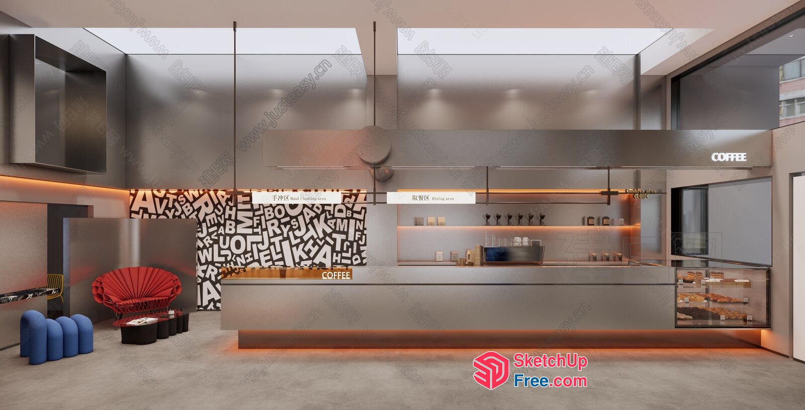 Modern Industrial Coffee Shop Interior 3D SketchUp File
