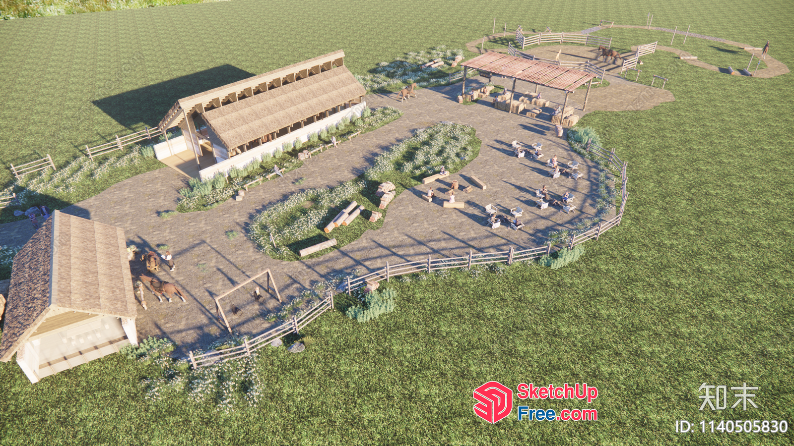 3D Rendering Of A Farm With A Barn And Outdoor Seating Area 3D SketchUp File