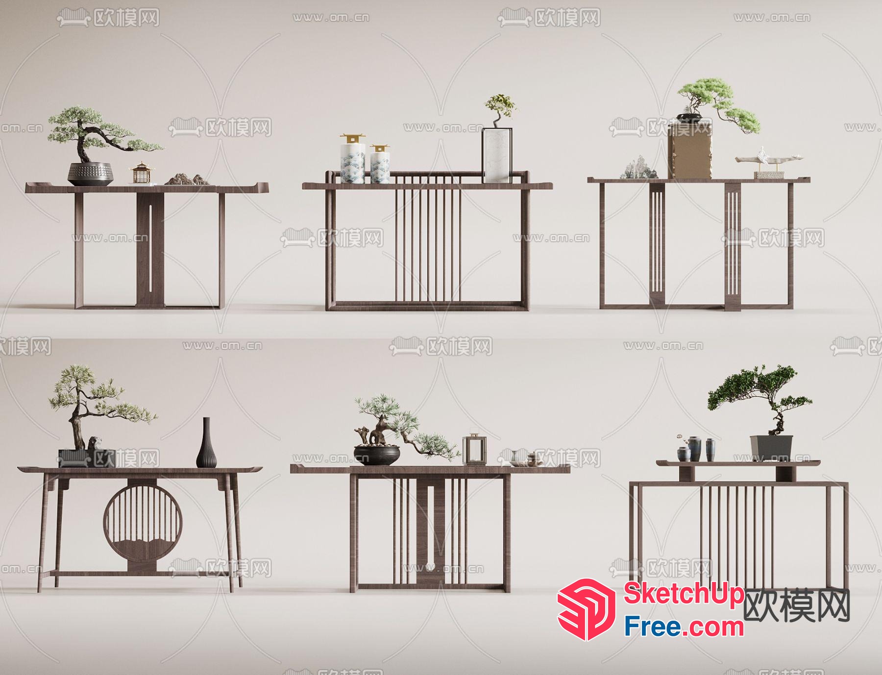 Elegant Modern Japanese Style Furniture Set 3D SketchUp File