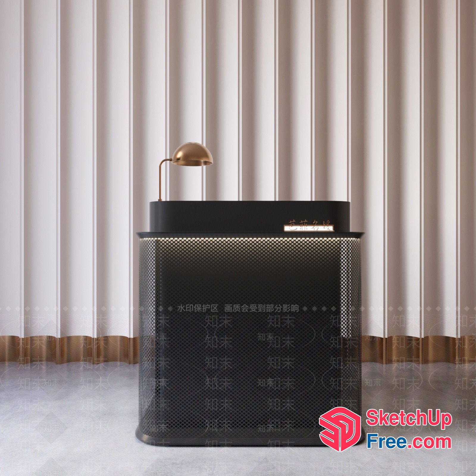 Modern Minimalist Black Mesh Desk With Gold Lamp 3D SketchUp File