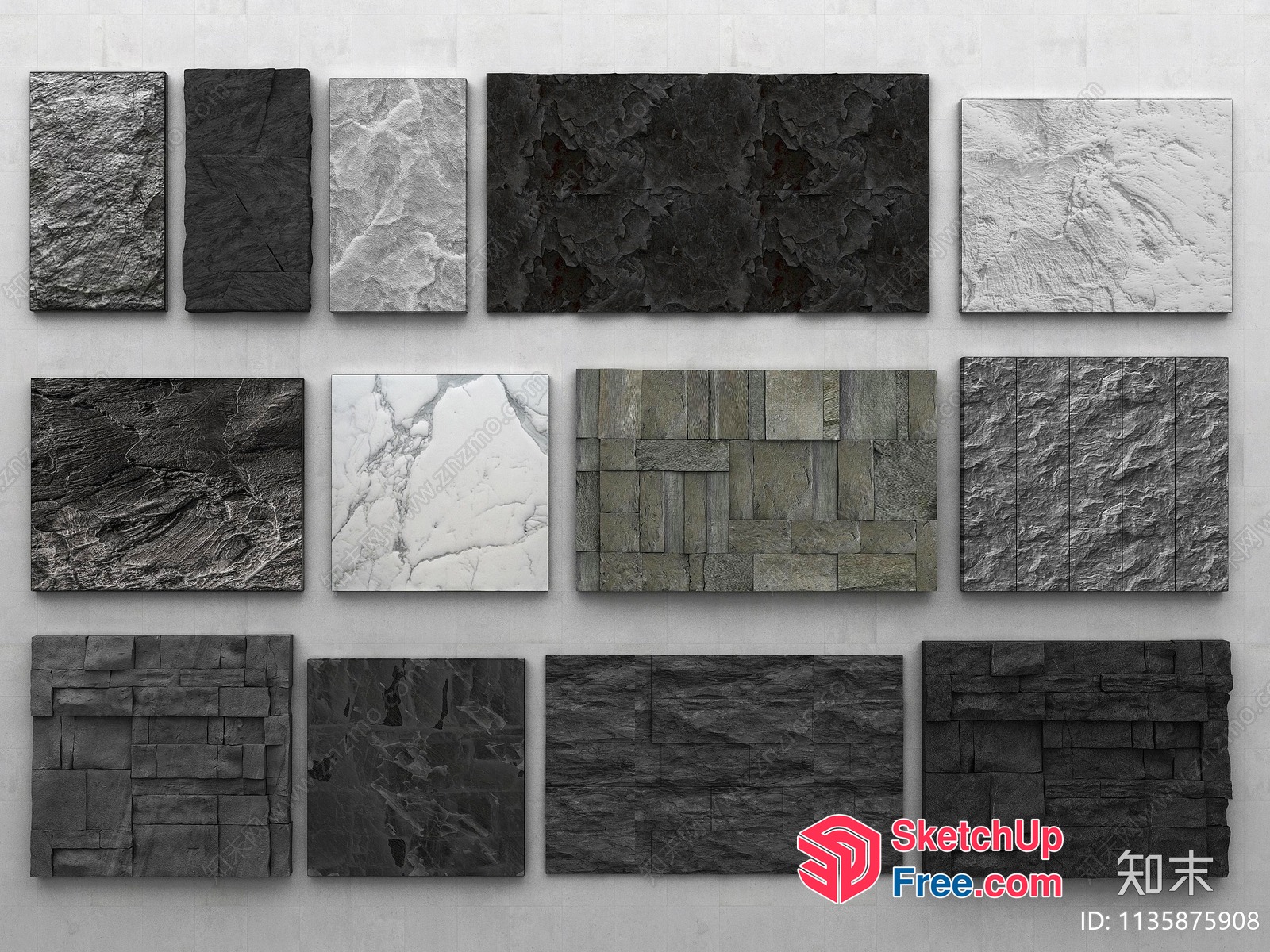 12 Different Types Of Stone Wall Decor 3D SketchUp File