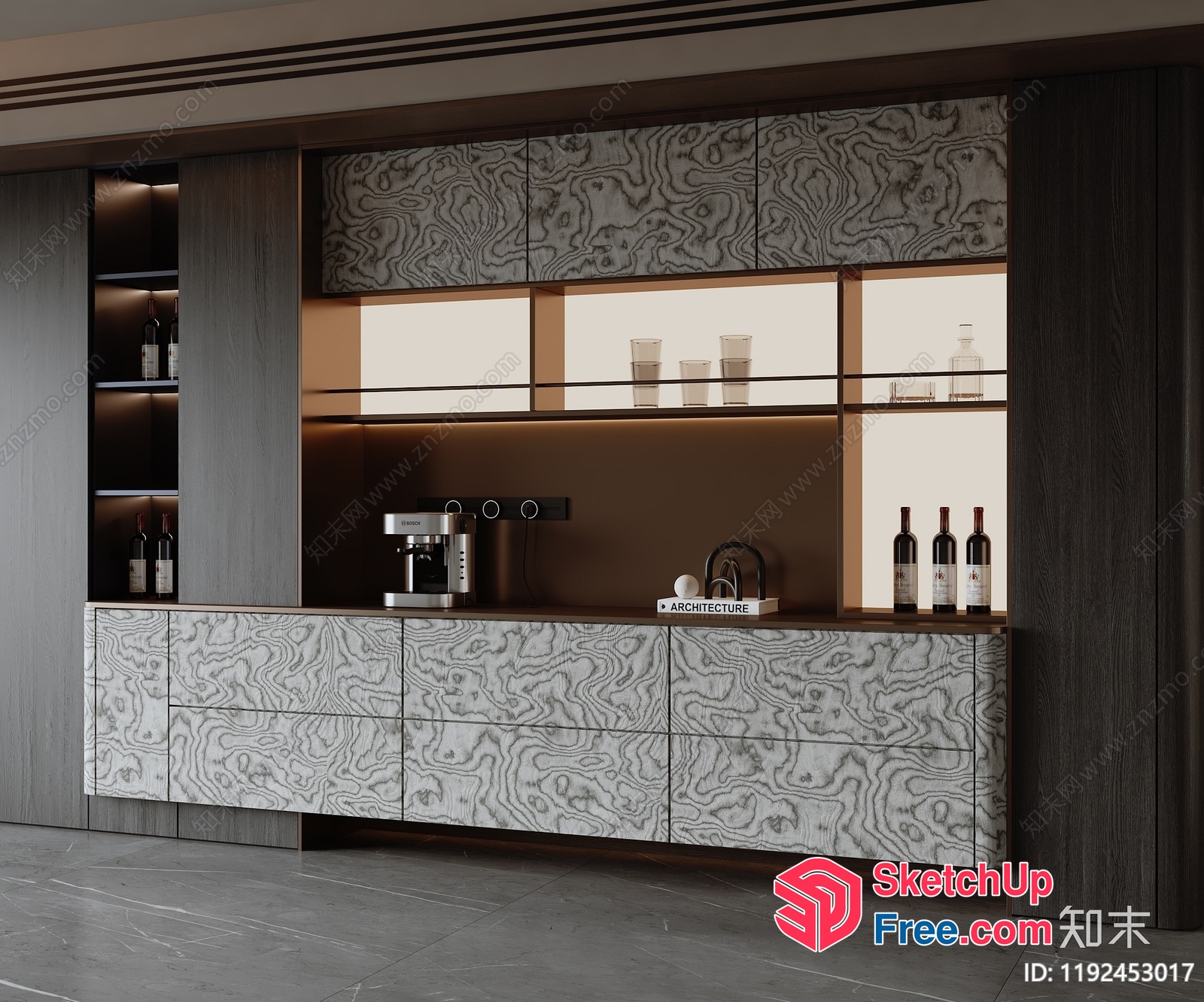 Modern Kitchen Island With Built-In Appliances And Wine Storage 3D SketchUp File