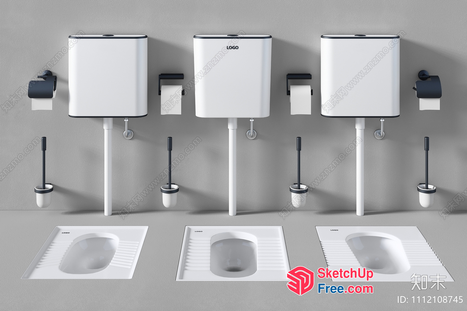 Three Toilet Fixtures With Matching Accessories 3D SketchUp File