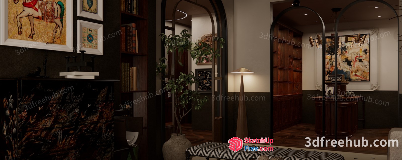 Modern Interior With Artwork And Plants 3D SketchUp File