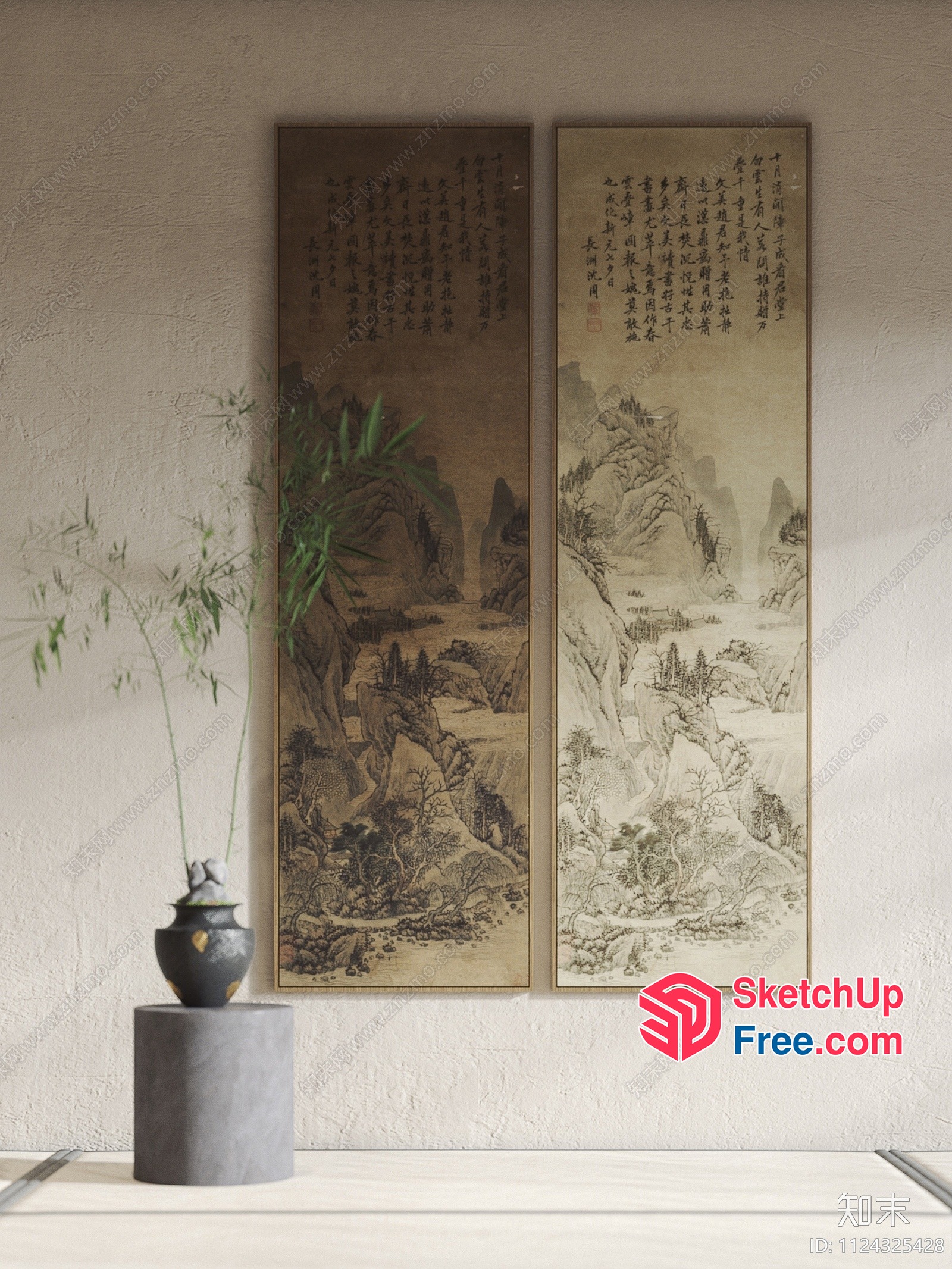 Asian-Inspired Landscape Artwork 3D SketchUp File