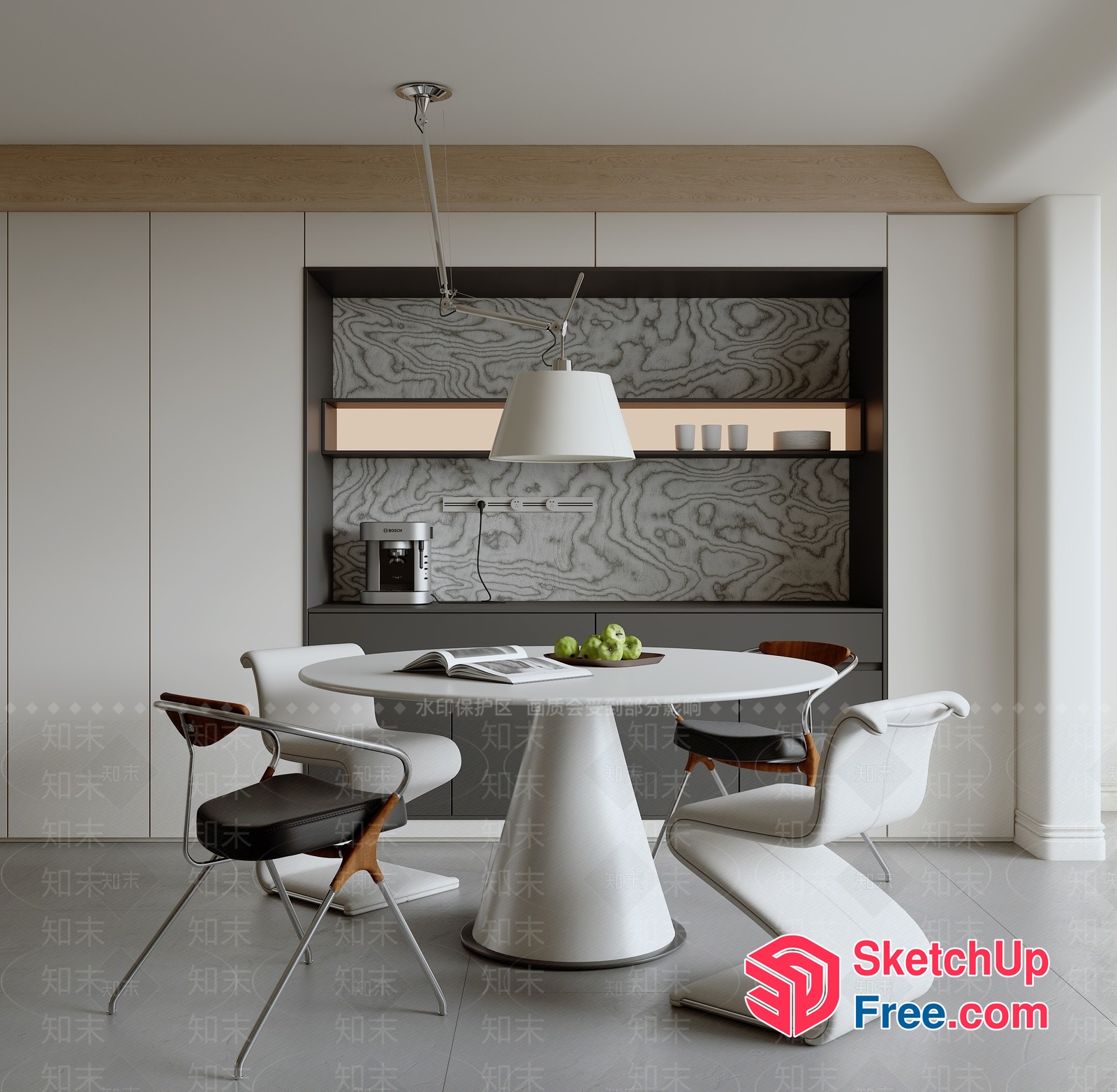Modern Minimalist Dining Room With Sleek White Table 3D SketchUp File