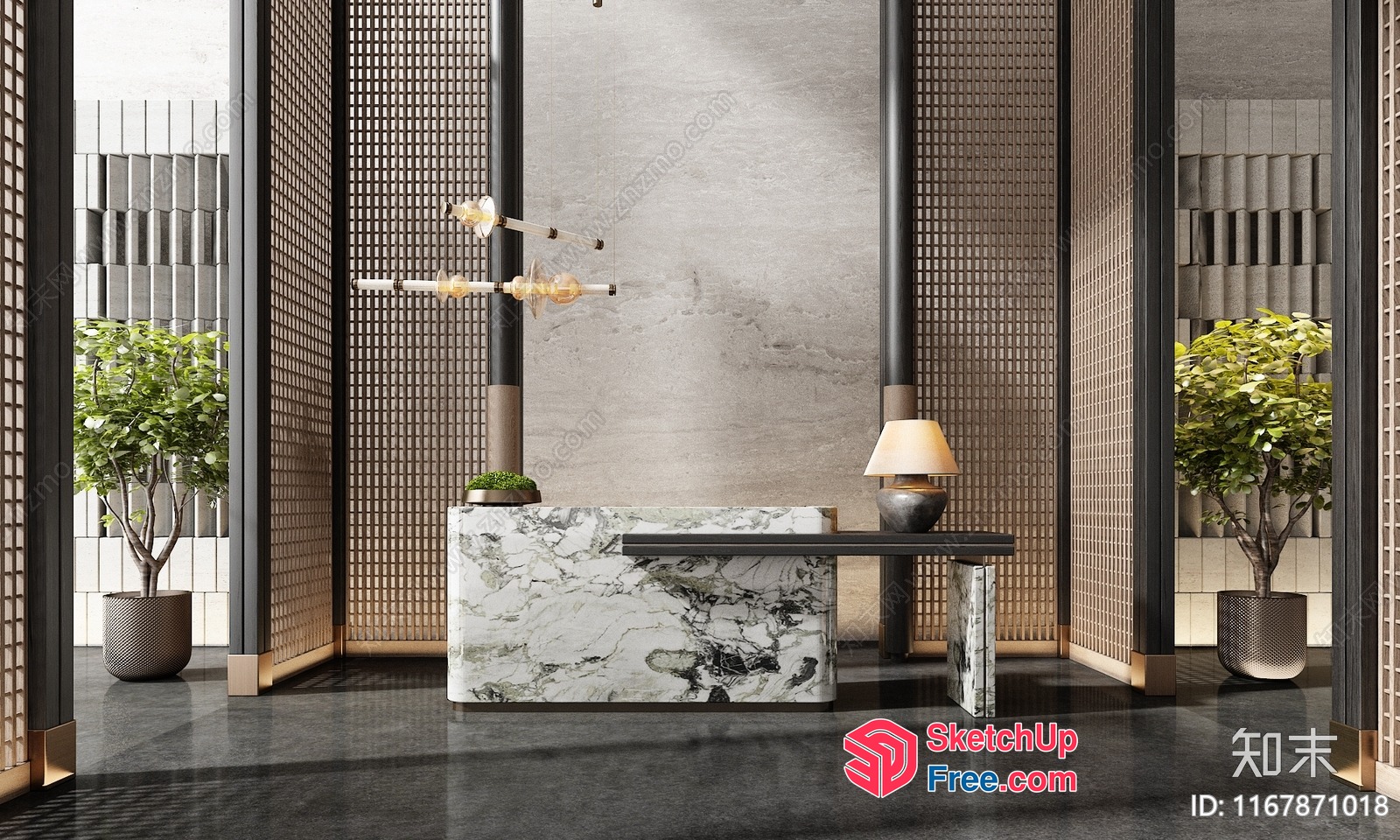 Modern Marble And Wood Decorative Interior 3D SketchUp File