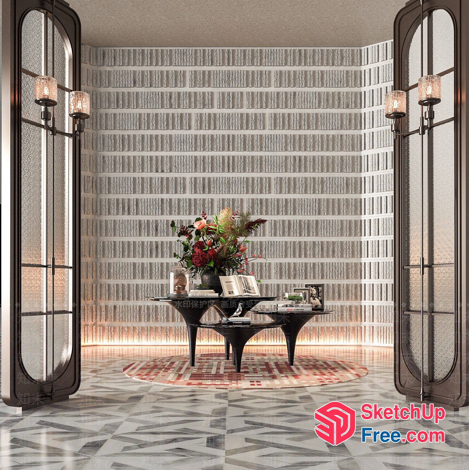 Glass Brick Decorative Wall Interior 3D SketchUp File