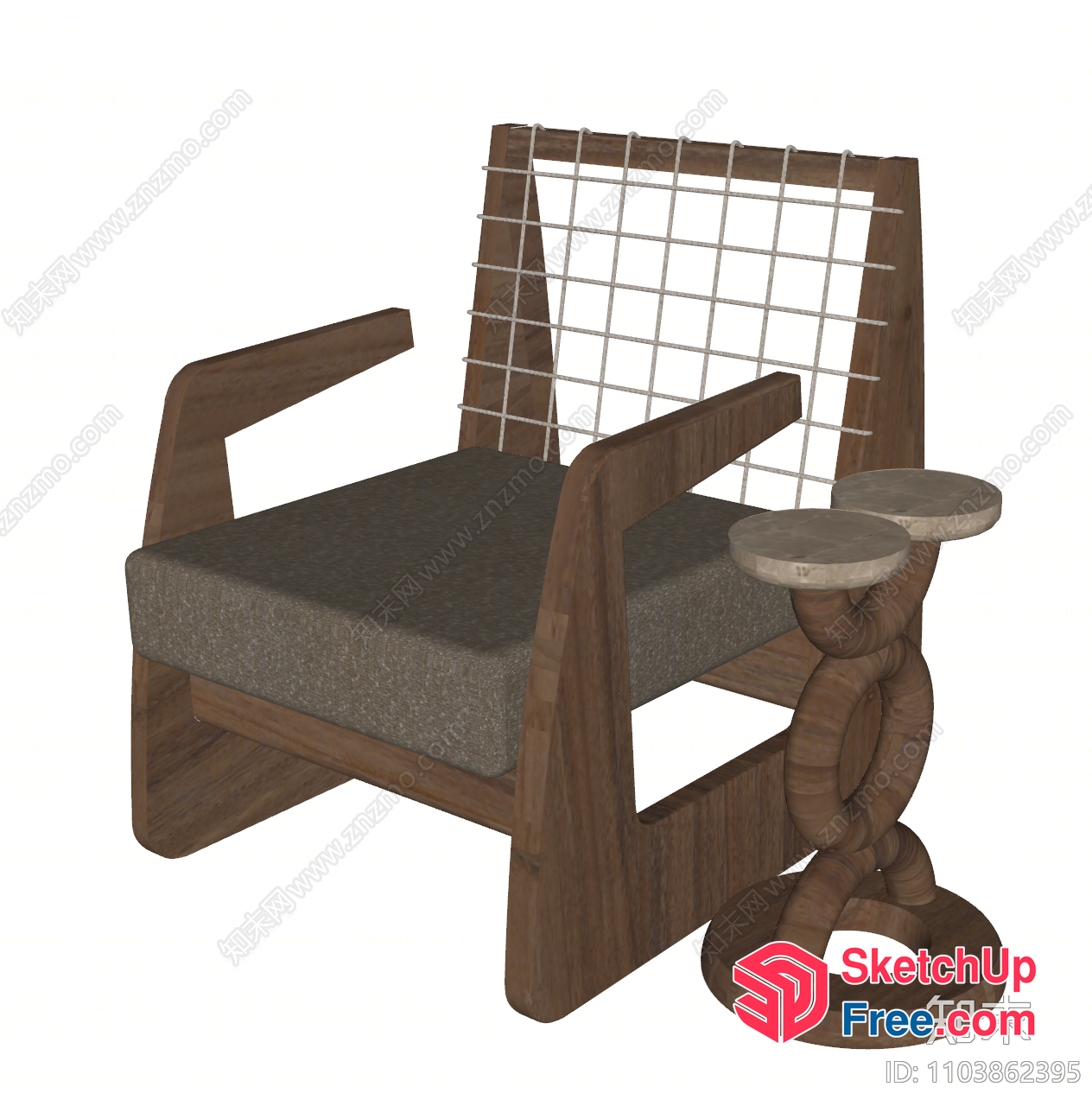 Modern Wooden Chair With Grey Cushion And Metal Backrest 3D SketchUp File