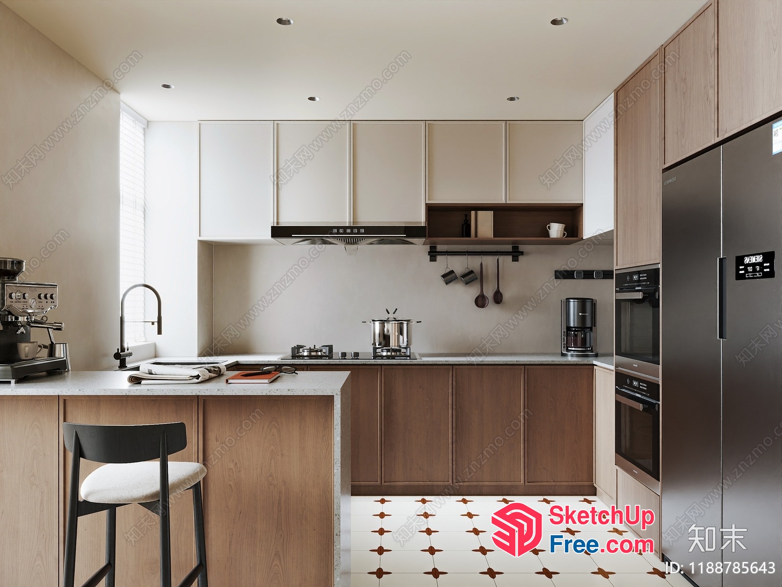 Modern Kitchen With Sleek Appliances And Natural Wood Accents 3D SketchUp File