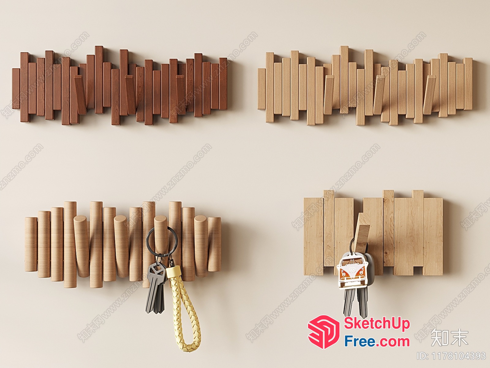 Wooden Wall Decor With Key Hooks 3D SketchUp File
