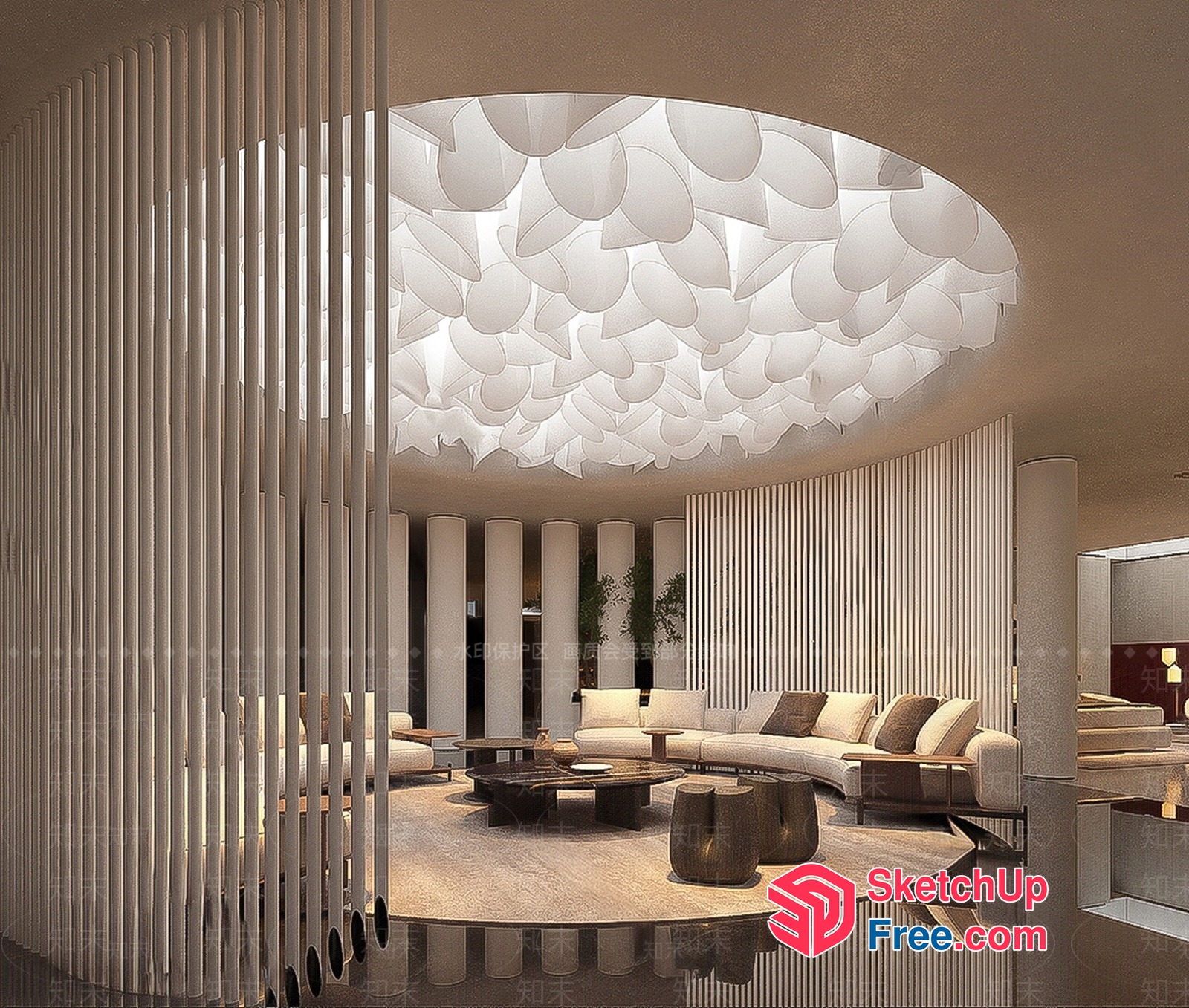Elegant Contemporary Living Room With Unique Ceiling Design 3D SketchUp File