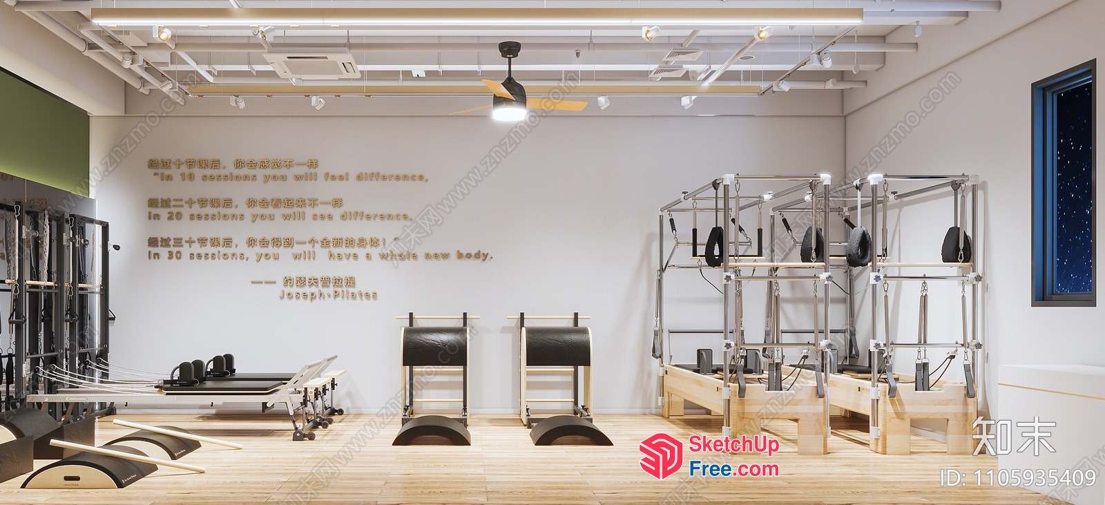 Modern Pilates Studio With Elegant Wooden Floor 3D SketchUp File