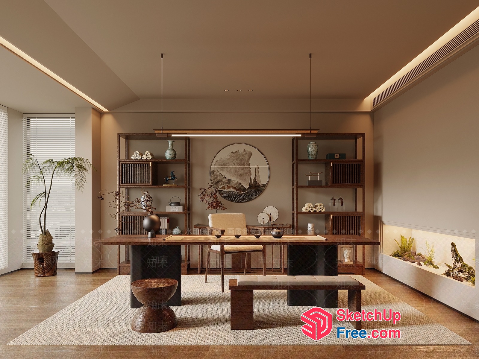 Elegant And Sophisticated Japanese-Inspired Office Space 3D SketchUp File
