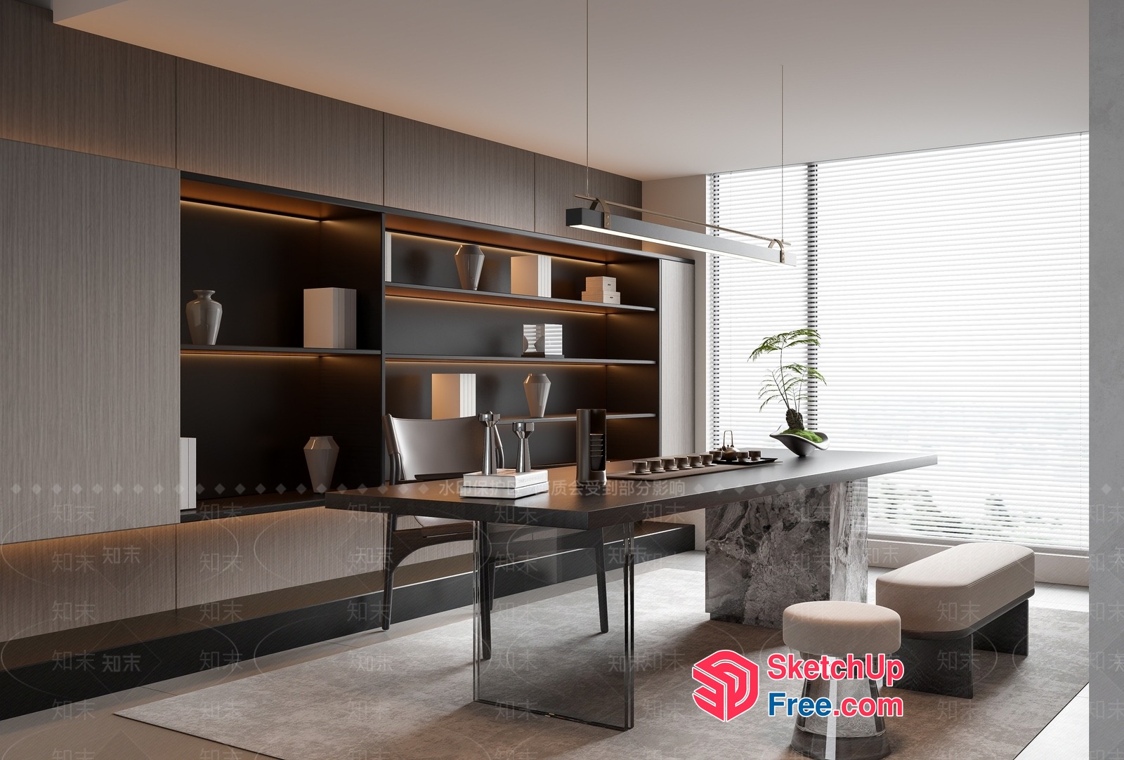Modern Minimalist Office Interior Design With Sleek Furniture 3D SketchUp File