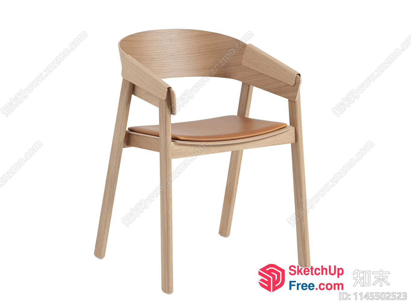 Simple Wooden Chair With Leather Seat And Backrest 3D SketchUp File