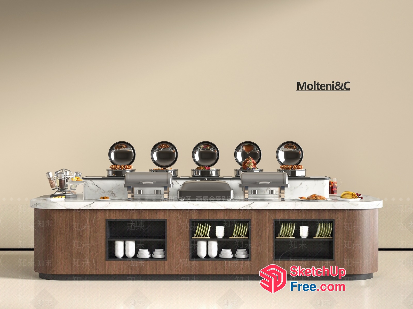 Modern Buffet Station With Elegant Marble Countertops 3D SketchUp File