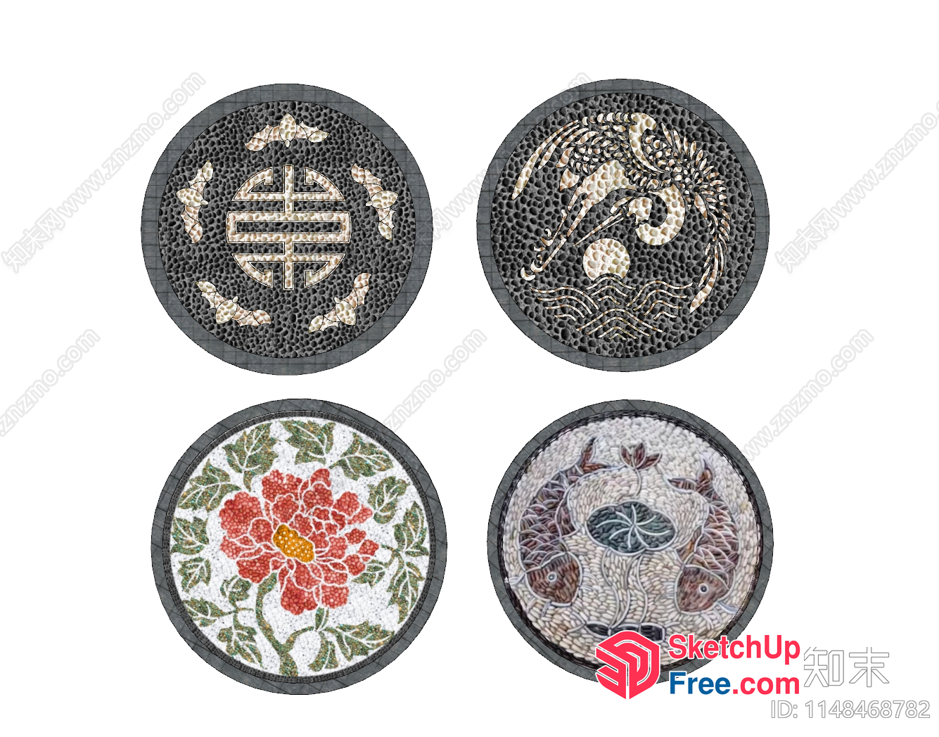 Four Decorative Round Tiles 3D SketchUp File