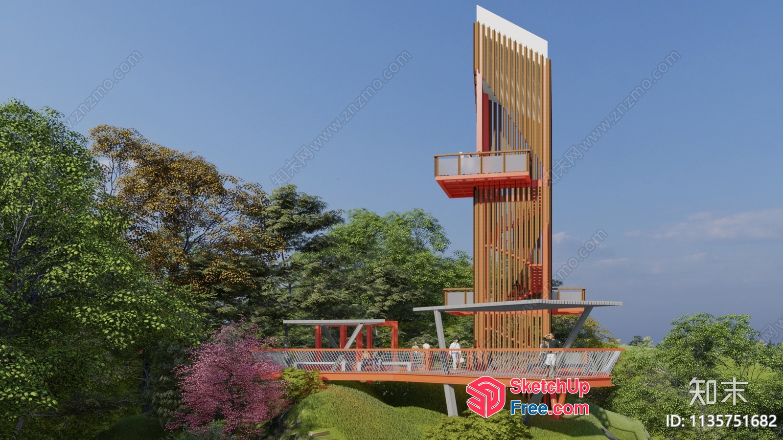 Modern Tower Building With Balconies And Stairs 3D SketchUp File