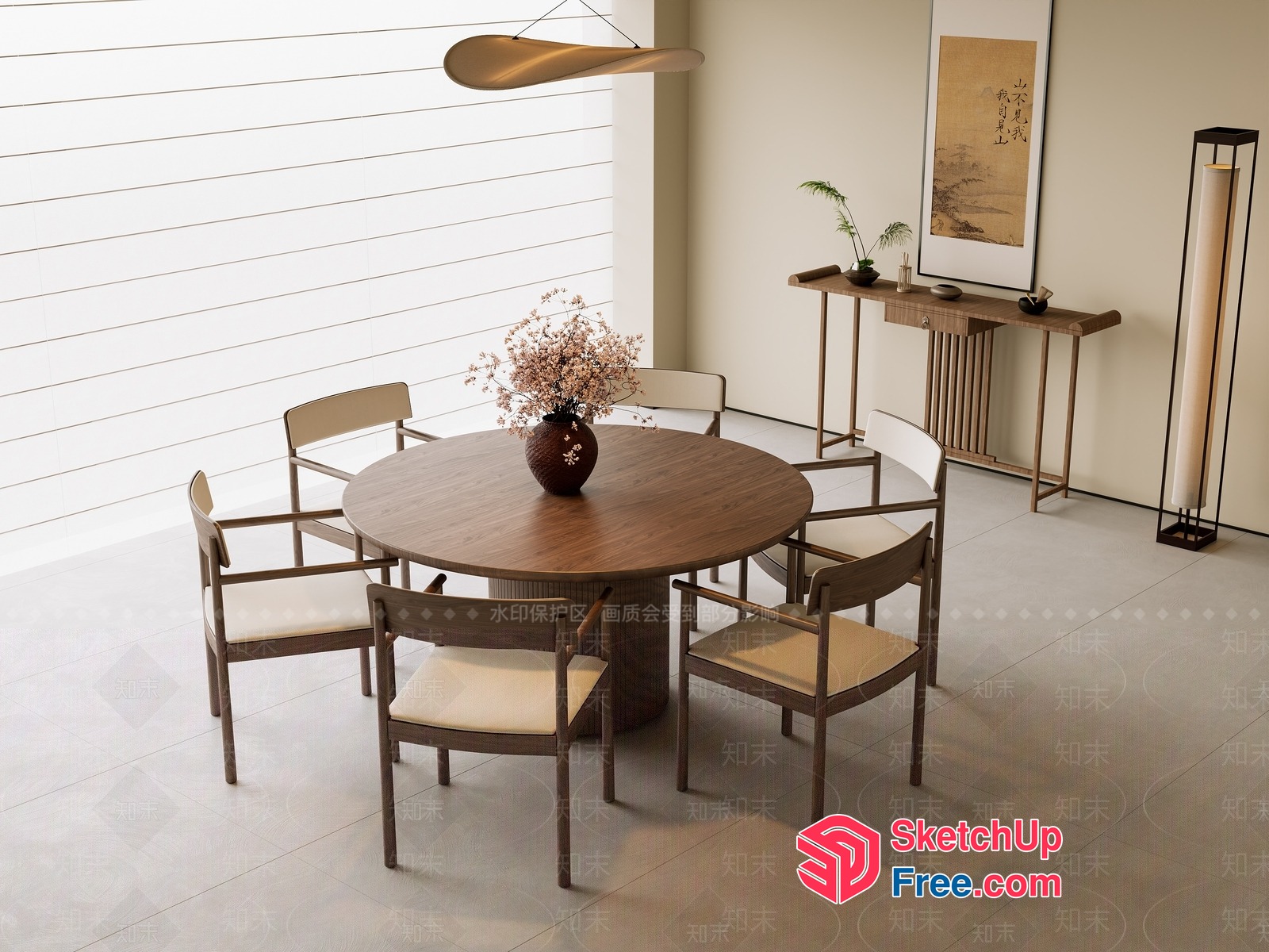 Modern Minimalist Dining Room With Round Table And Chairs 3D SketchUp File
