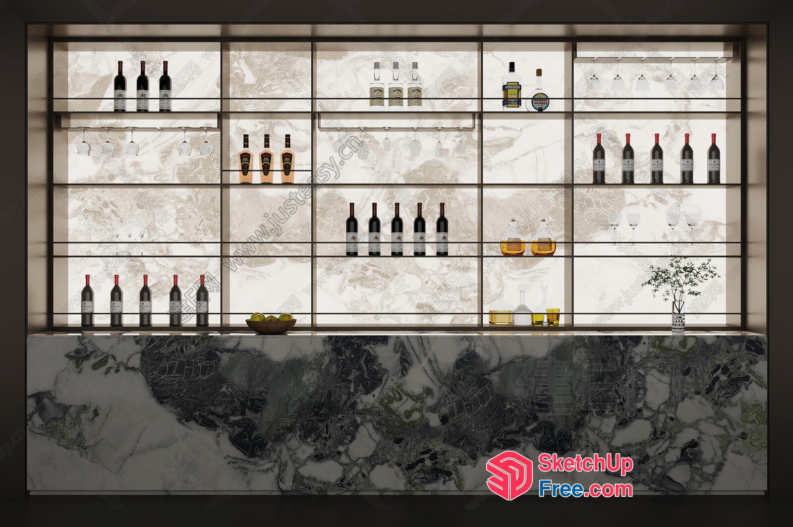 Luxurious Wine Display And Marble Countertop 3D SketchUp File