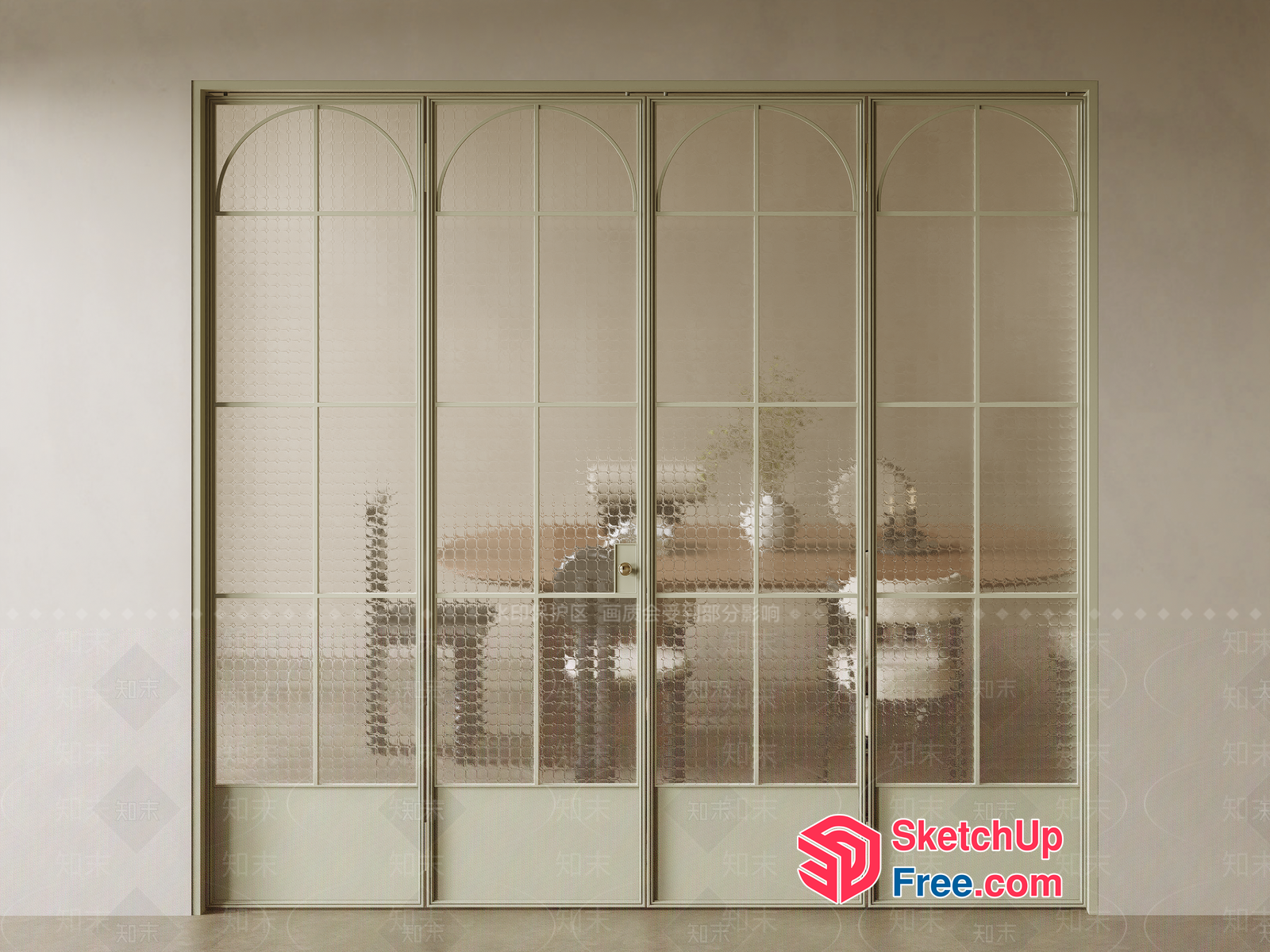 Elegant Sliding Door With Frosted Glass Panels 3D SketchUp File