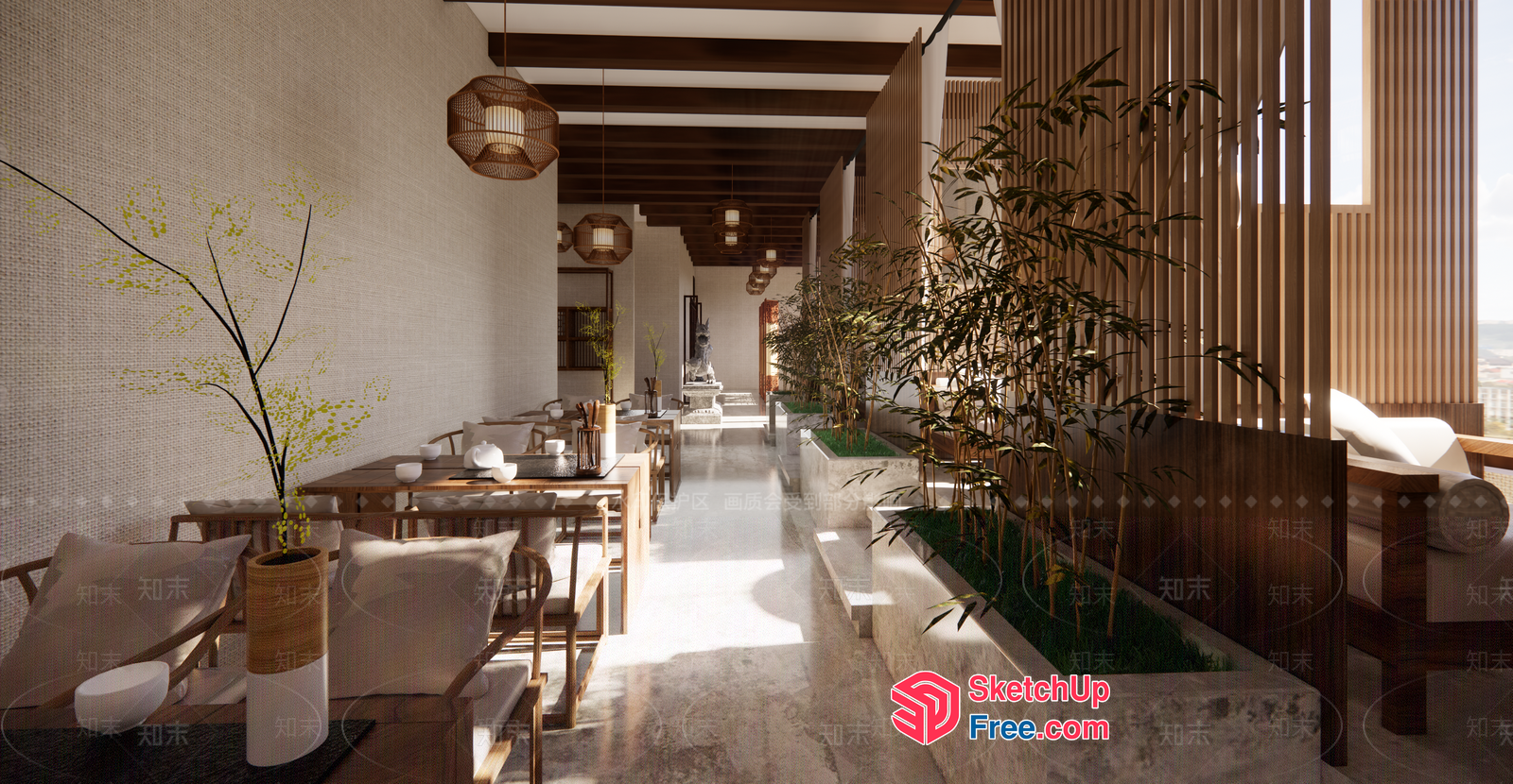 Modern Japanese-Inspired Dining Area With Natural Light 3D SketchUp File