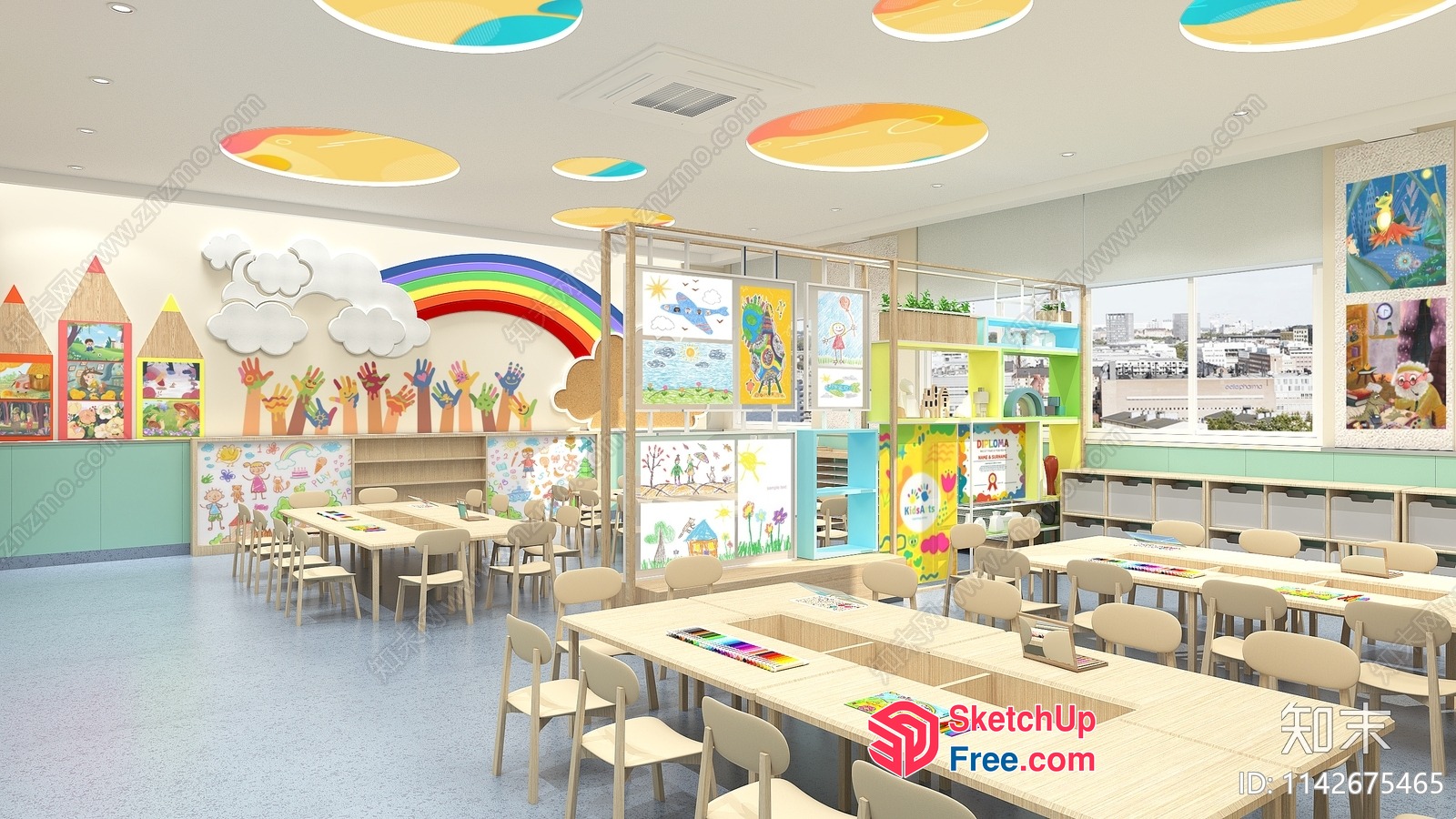 Vibrant Rainbow-Themed Kindergarten Interior 3D SketchUp File