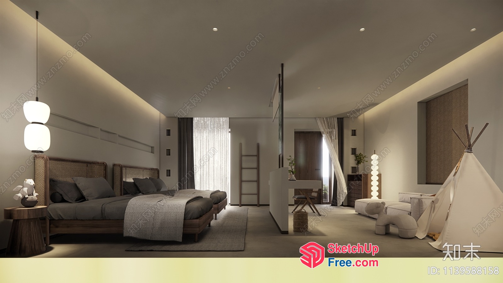 Modern Minimalist Japanese Style Bedroom Interior 3D SketchUp File