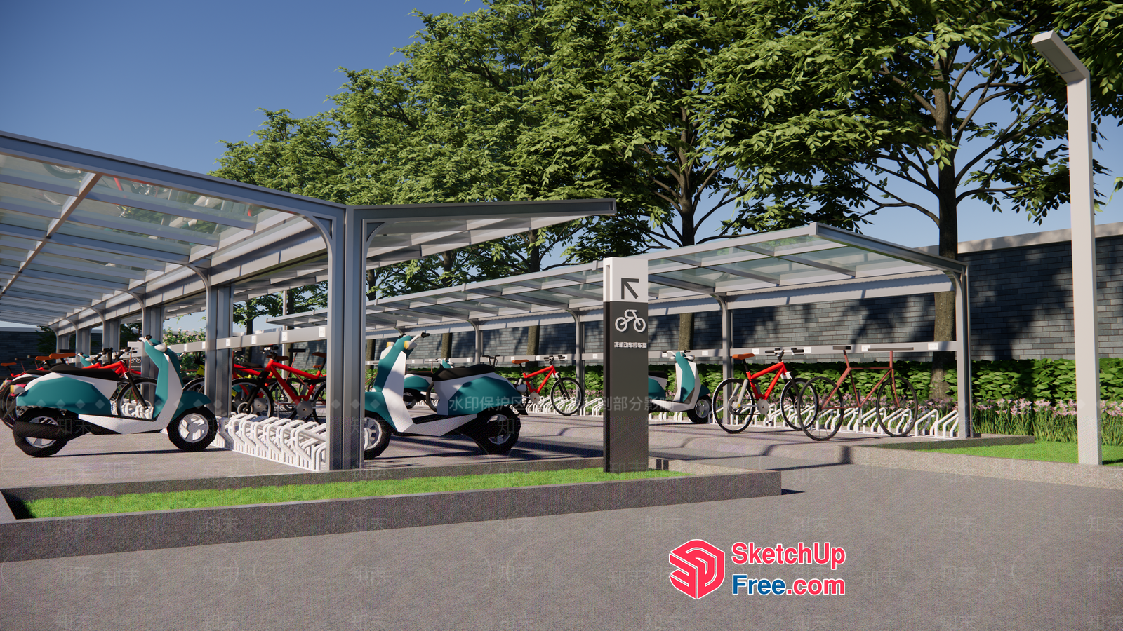 Modern Outdoor Bike And Scooter Parking Facility 3D SketchUp File