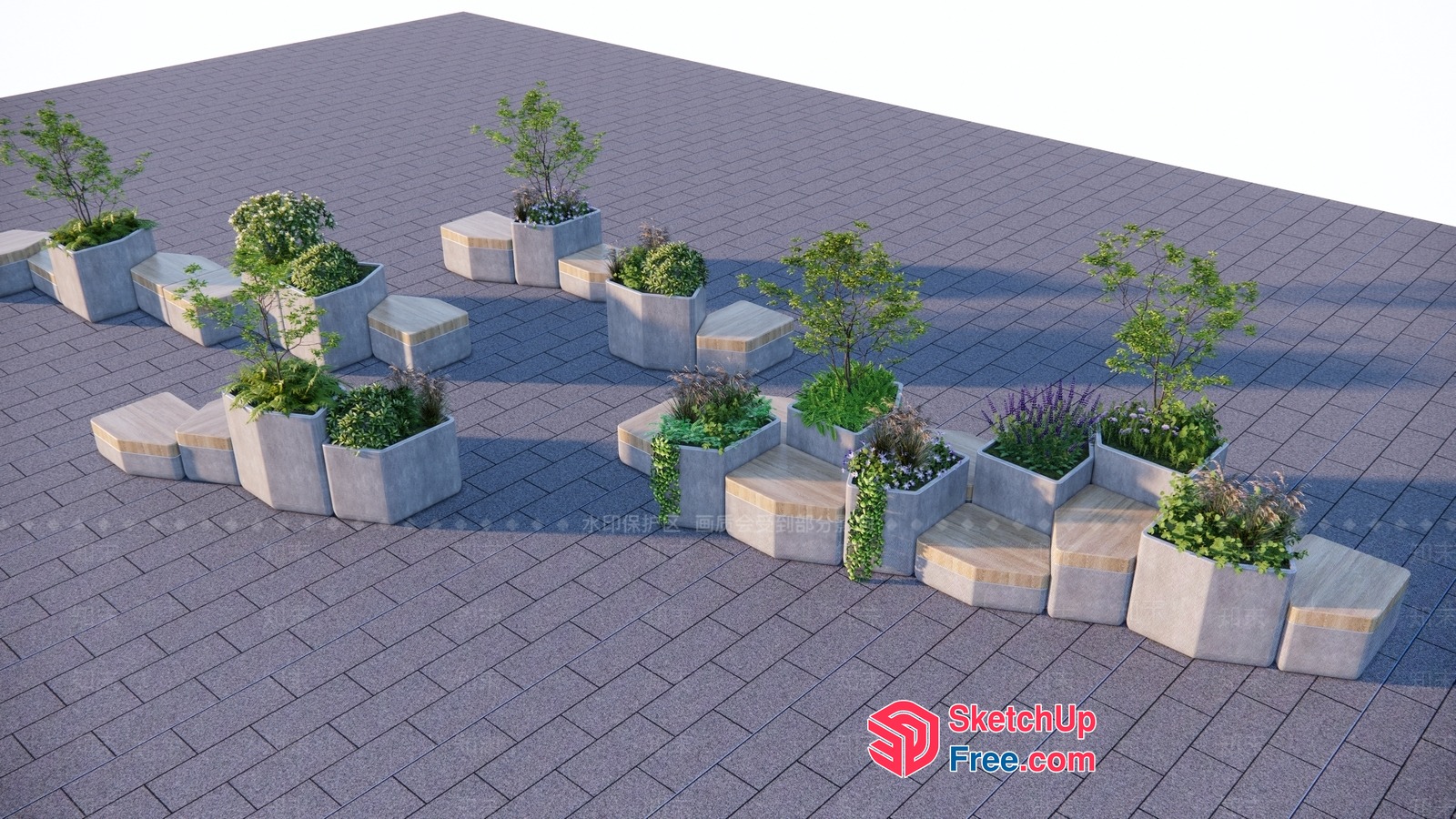 Outdoor Staircase With Potted Plants And Trees 3D SketchUp File