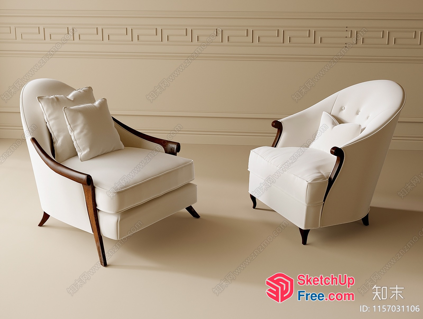 Elegant White Chairs In A Creamy Style Room 3D SketchUp File