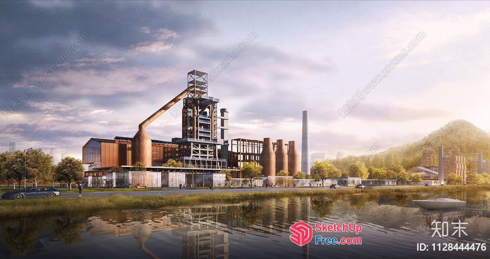 Industrial Park Landscape With Stair And Pillars 3D SketchUp File
