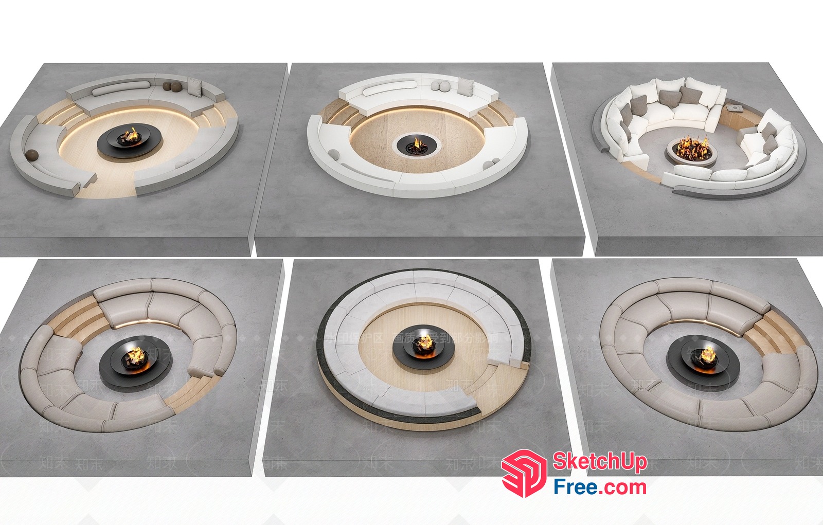 Luxurious Modern Round Fire Pit Lounge Area 3D SketchUp File