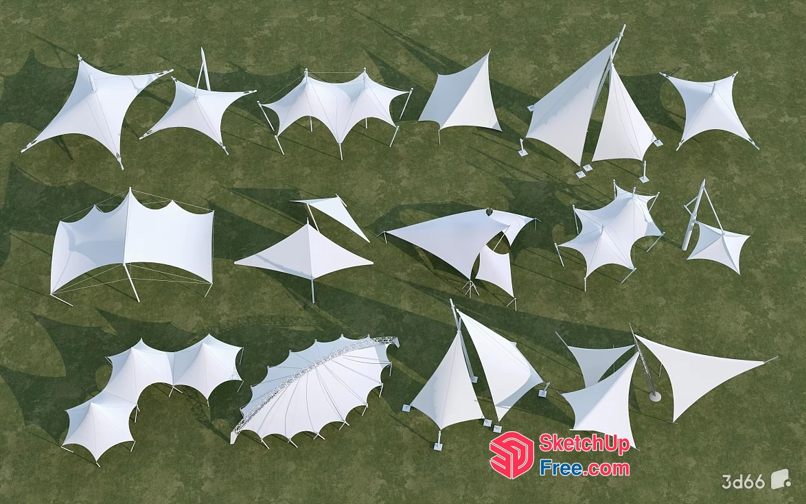 White Fabric Canopies In Various Shapes And Sizes 3D SketchUp File