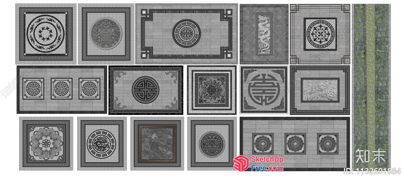 Intricate Asian-Inspired Decorative Ceiling Tiles 3D SketchUp File