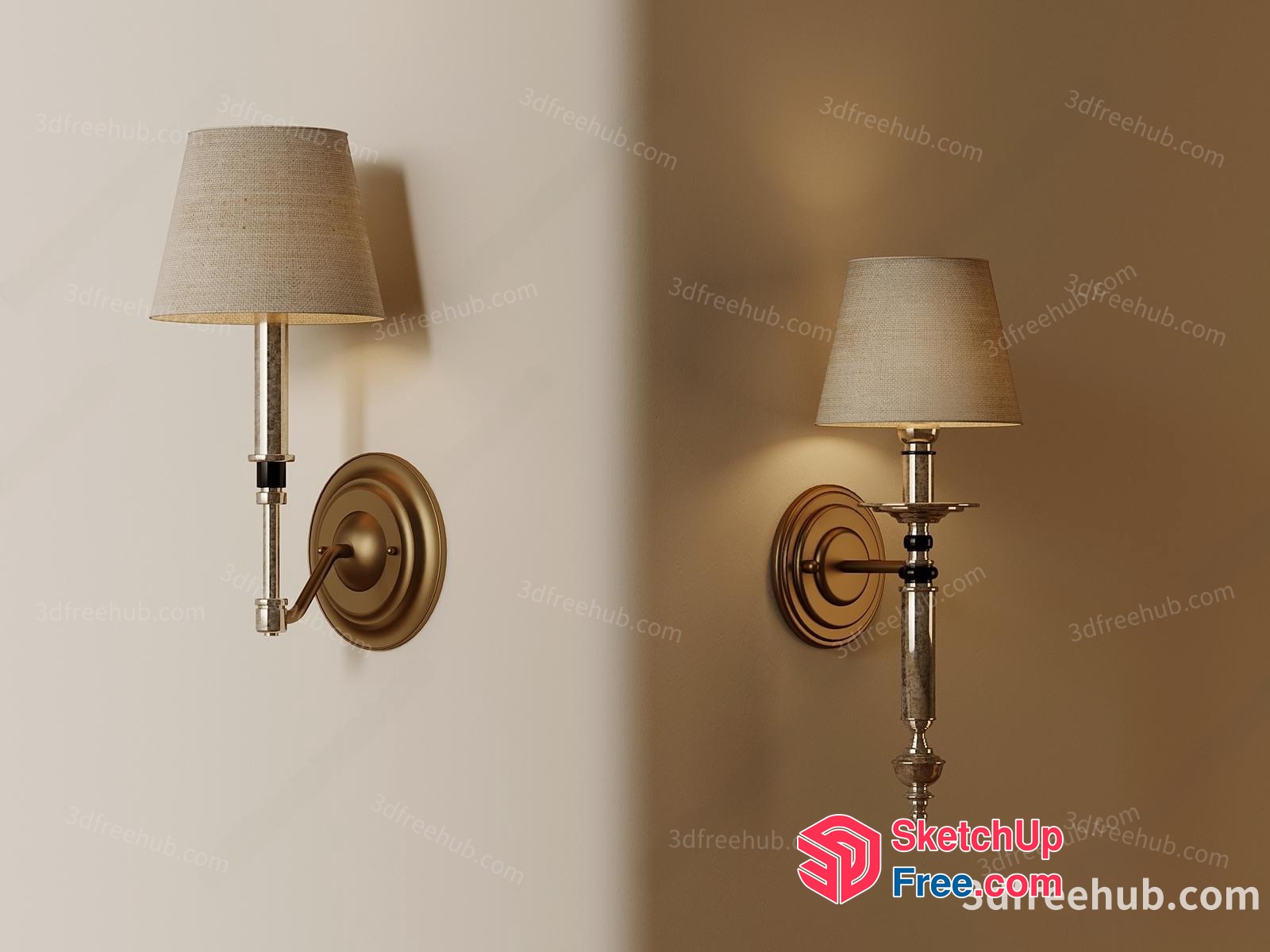 Elegant Antique Brass Sconce With Linen Shade 3D SketchUp File